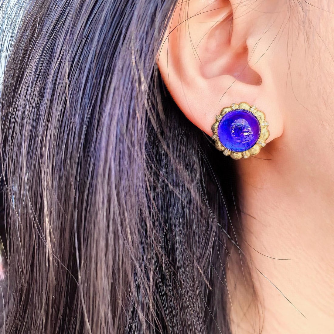14k Gold 17.33 Ct Natural Tanzanite & Diamond Earrings - 4
