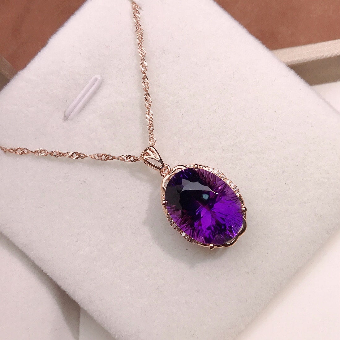 14k Gold 10.00 Ctw Natural Amethyst & Diamond Pendant( Without Chain ) - 2