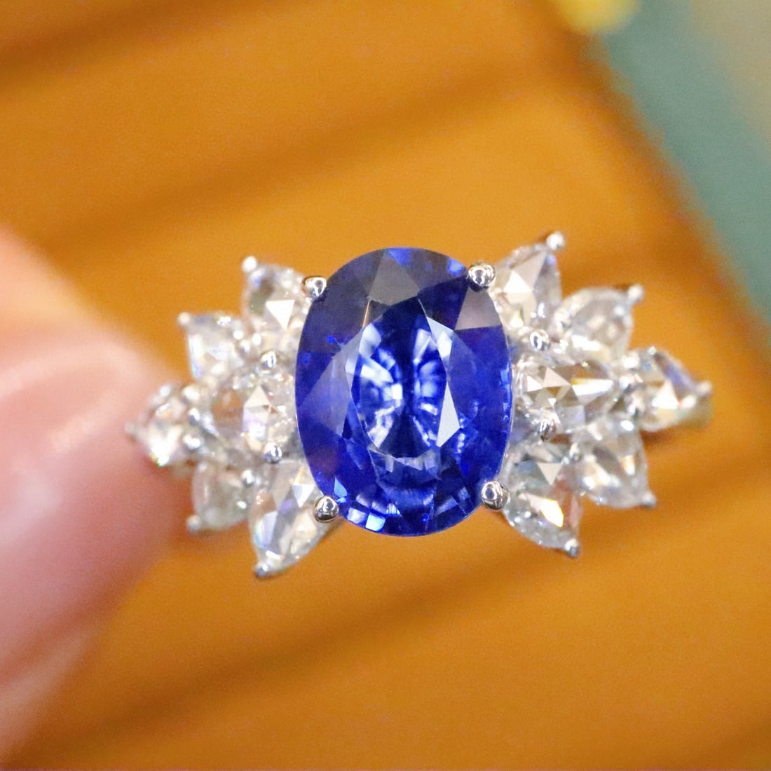 14k Gold 2.24 Ctw Natural Sapphire & Diamond Ring: Ref:231051107 // gold content:14k gold // ring size:7. 25us // // main gemstone:sapphire // shape:oval // carat weight:1. 62ct // color:royal blue // treatment:natural // // adjacent gemstone 2 : diam