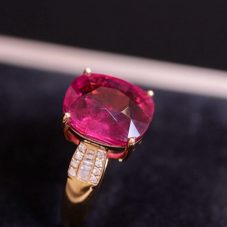 14k Gold 5.56 Ct Natural Tourmaline & Diamond Ring - 2
