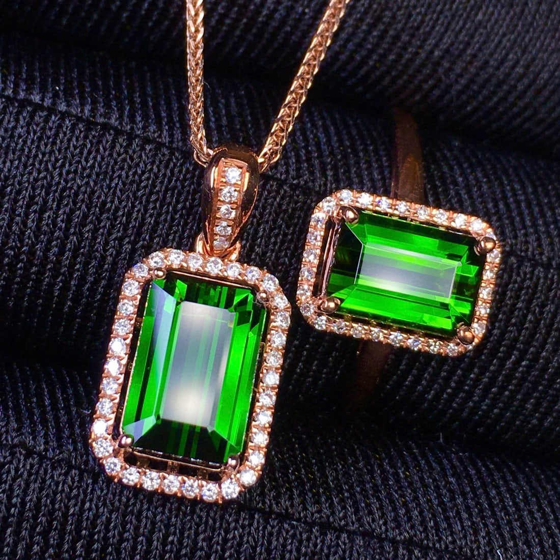 14k Gold 4.6 Ct Natural Tourmaline & Diamond Jewelry Set - 2
