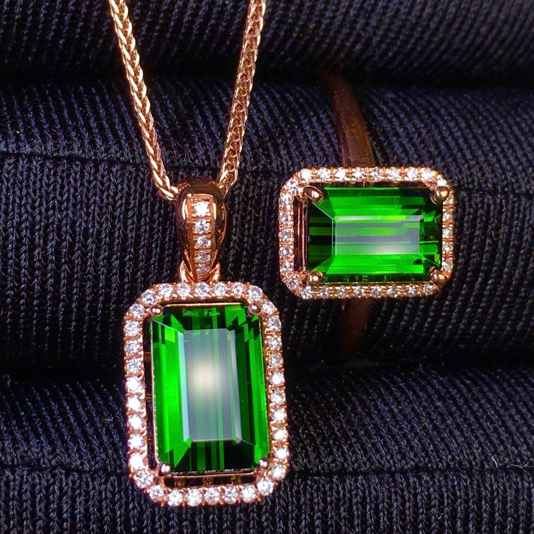 14k Gold 4.6 Ct Natural Tourmaline & Diamond Jewelry Set - 4