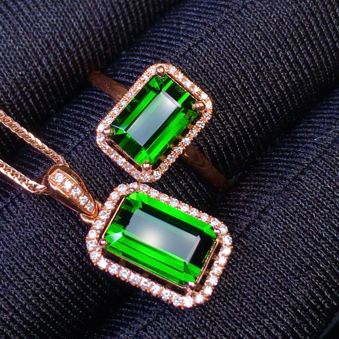 14k Gold 4.6 Ct Natural Tourmaline & Diamond Jewelry Set - 5