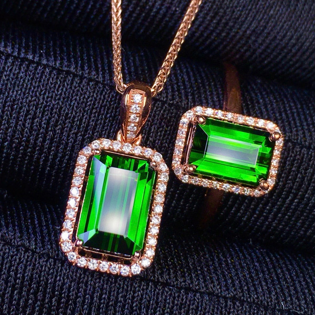 14k Gold 4.6 Ct Natural Tourmaline & Diamond Jewelry Set - 6