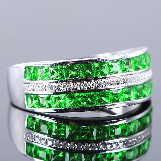 14k Gold 1.78 Ctw Natural Tsavorite & Diamond Ring - 3