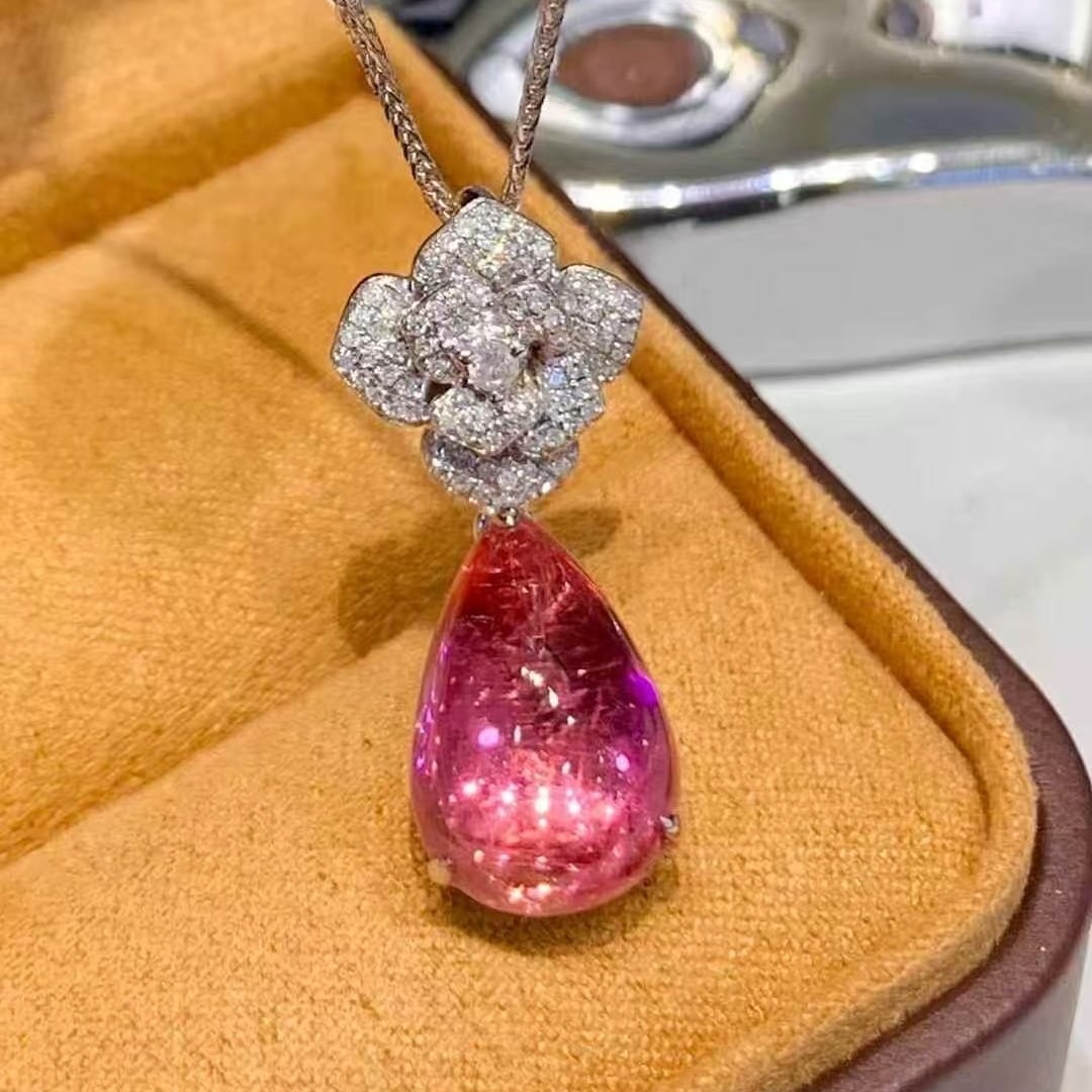 14k Gold 6.8 Ct Natural Tourmaline & Diamond Pendant( Without Chain ) - 5