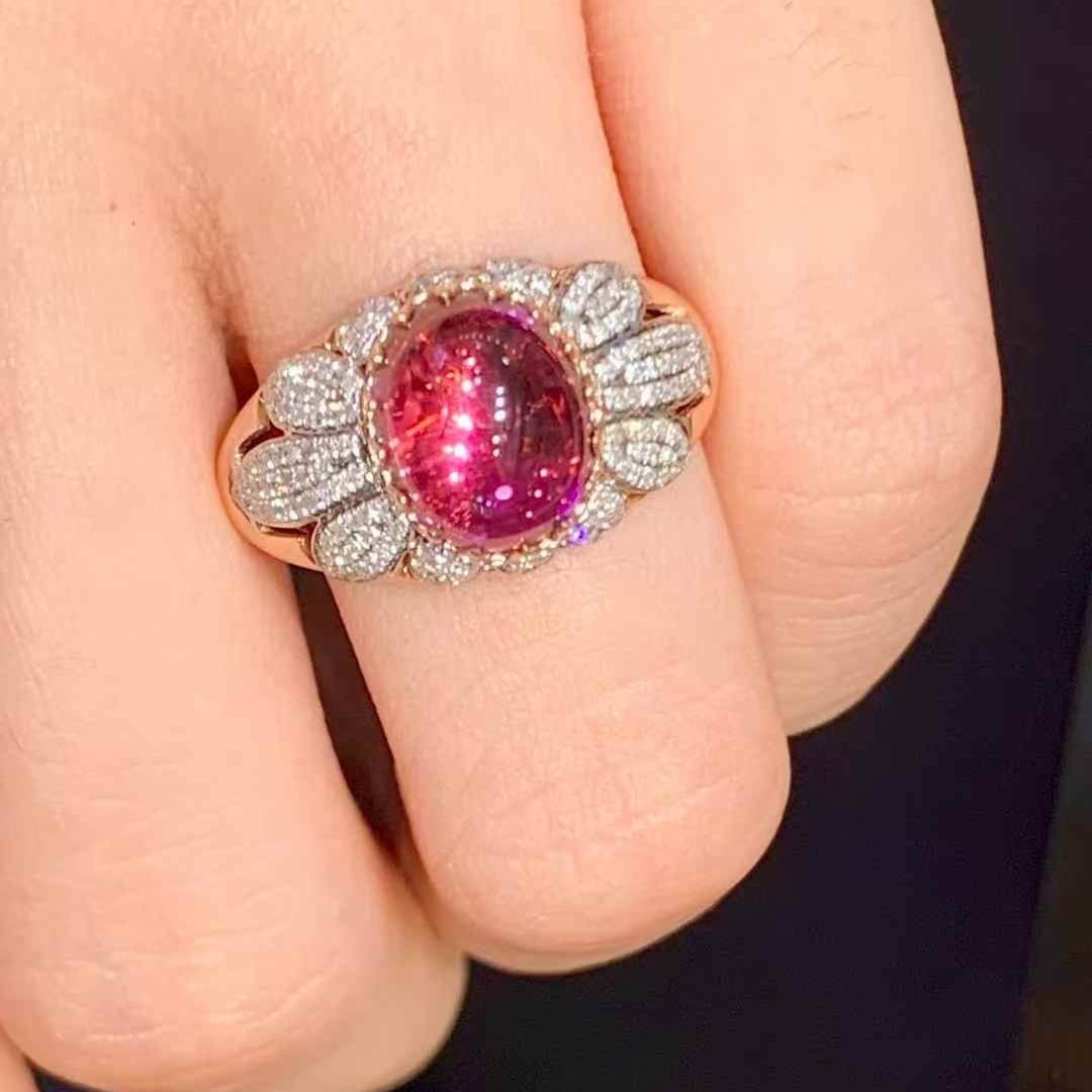14k Gold 3.05 Ct Natural Tourmaline & Diamond Ring - 4