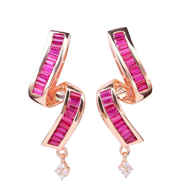 14k Gold 2.01 Ct Natural Ruby & Diamond Earrings - 2