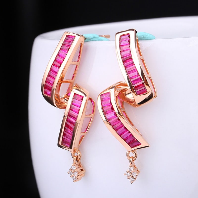14k Gold 2.01 Ct Natural Ruby & Diamond Earrings - 3