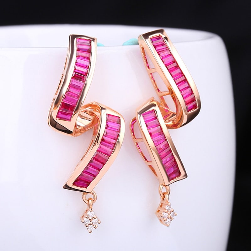 14k Gold 2.01 Ct Natural Ruby & Diamond Earrings - 4