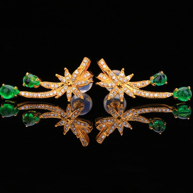 14k Gold 1.07 Ctw Natural Emerald & Diamond Earrings - 5