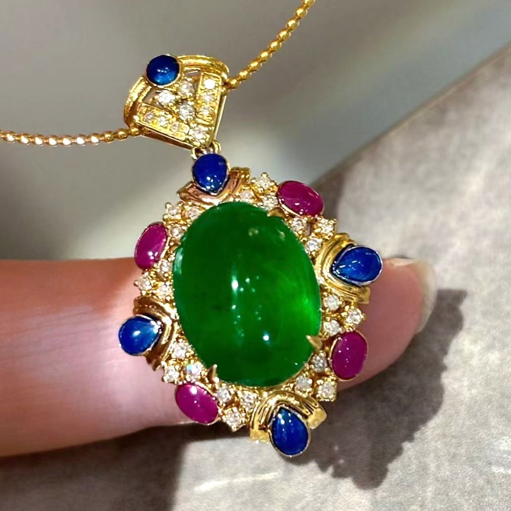14k Gold 5.62 Ct Natural Emerald & Diamond Pendant( Without Chain ) - 2