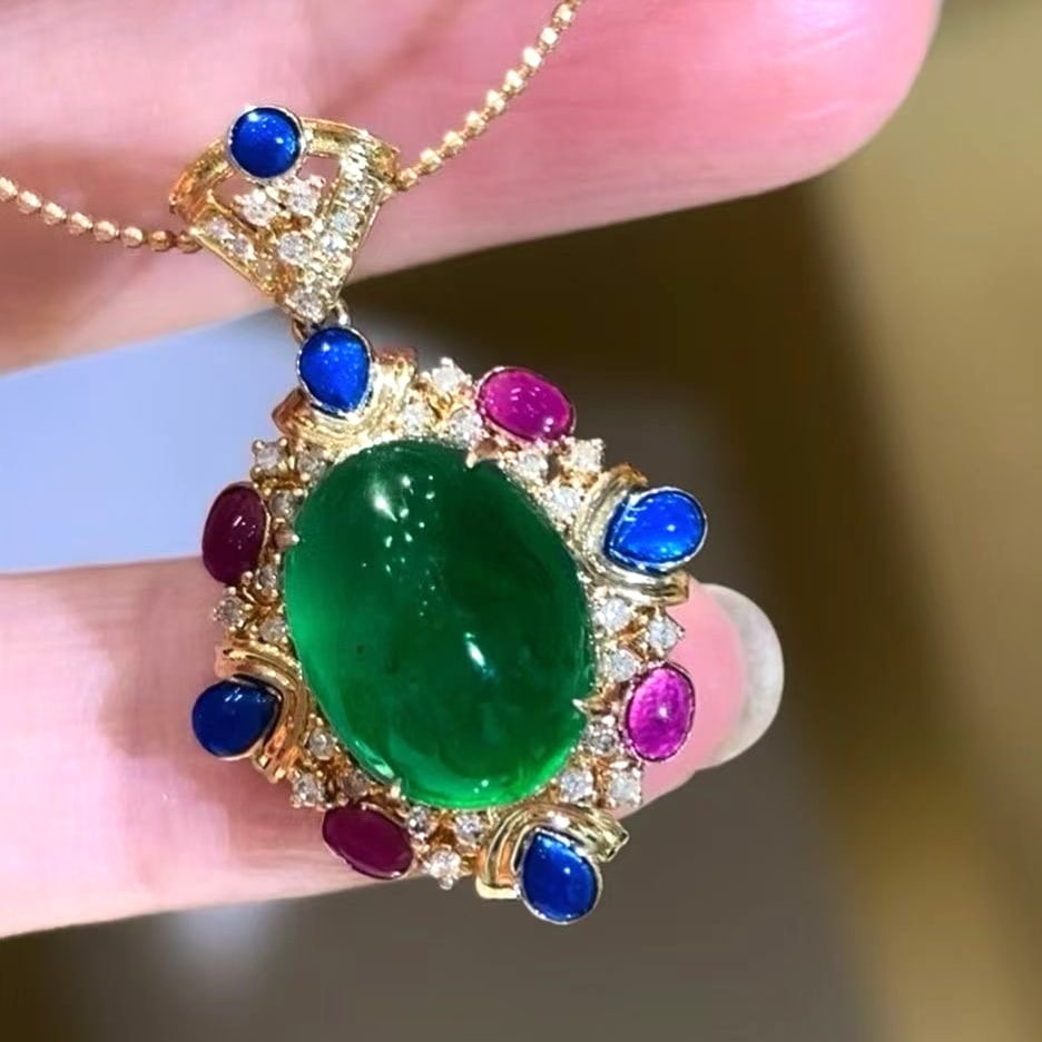 14k Gold 5.62 Ct Natural Emerald & Diamond Pendant( Without Chain ) - 4