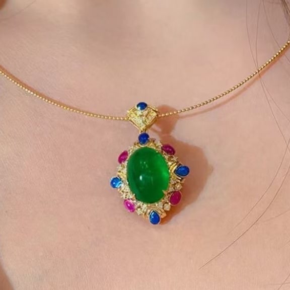 14k Gold 5.62 Ct Natural Emerald & Diamond Pendant( Without Chain ) - 5
