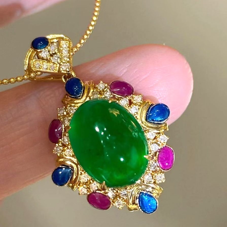 14k Gold 5.62 Ct Natural Emerald & Diamond Pendant( Without Chain ) - 6