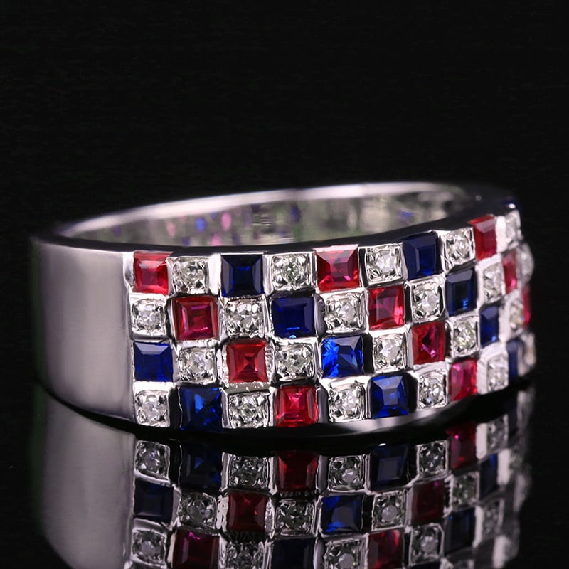 14k Gold 2.11 Ctw Natural Ruby & Sapphire & Diamond Ring - 4