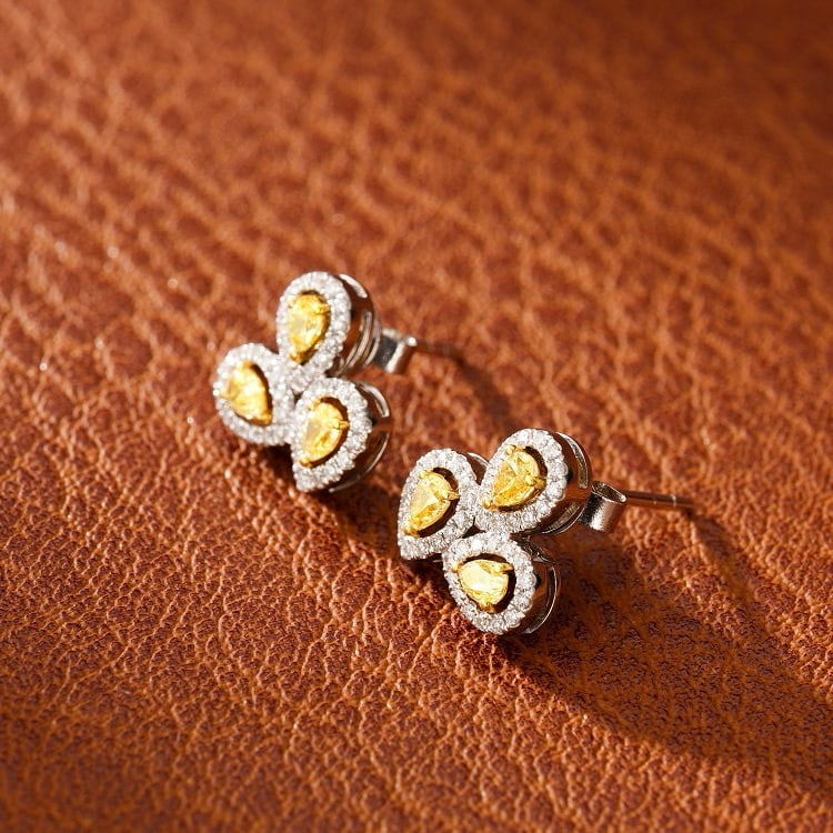 14k Gold 0.55 Ctw Natural Yellow Diamond & Diamond Earrings - 4