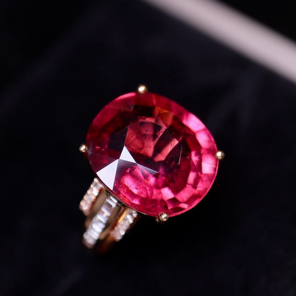 14k Gold 8.48 Ct Natural Tourmaline & Diamond Ring - 2