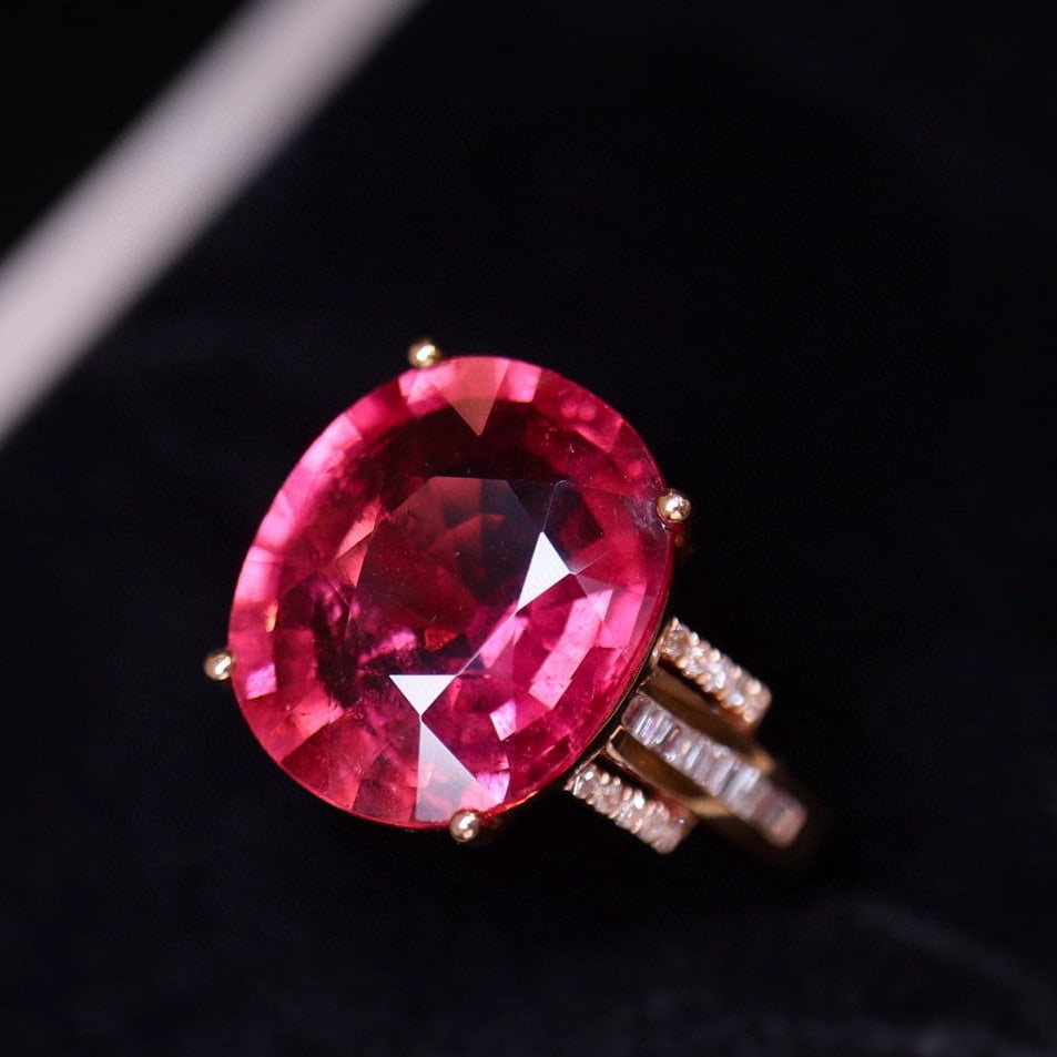 14k Gold 8.48 Ct Natural Tourmaline & Diamond Ring - 3