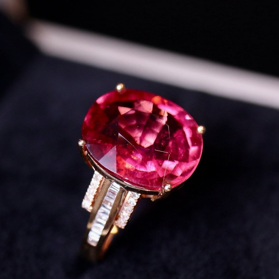 14k Gold 8.48 Ct Natural Tourmaline & Diamond Ring - 4