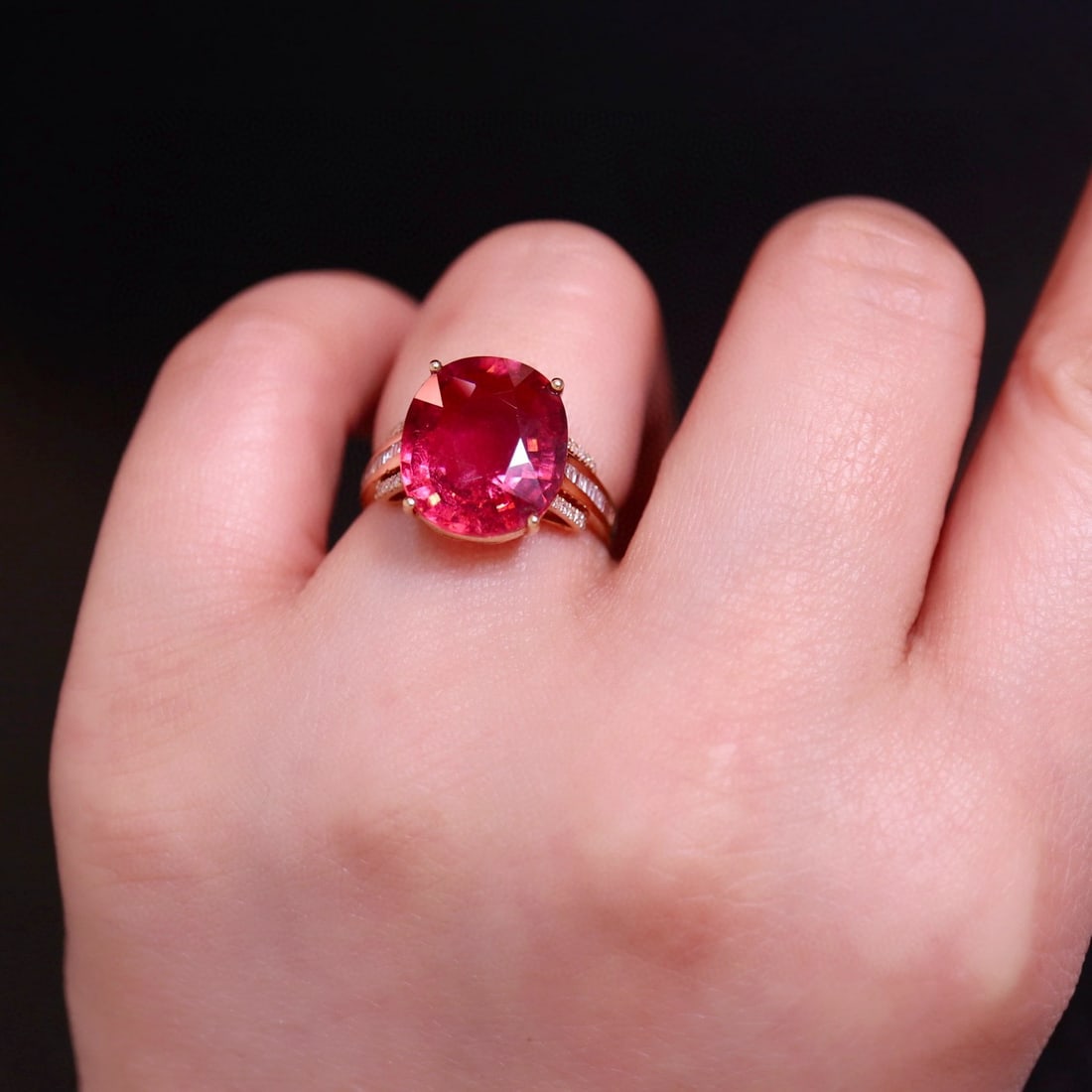 14k Gold 8.48 Ct Natural Tourmaline & Diamond Ring - 6