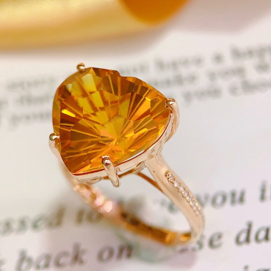 14k Gold 7.00 Ctw Natural Citrine & Diamond Ring - 2