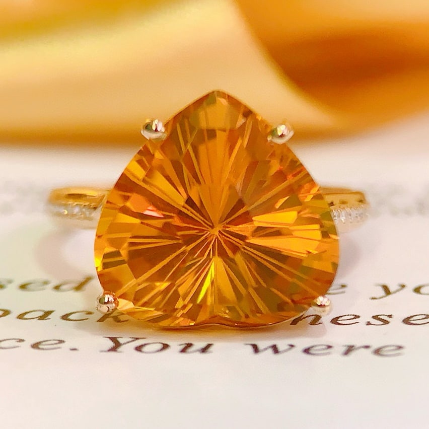 14k Gold 7.00 Ctw Natural Citrine & Diamond Ring - 6