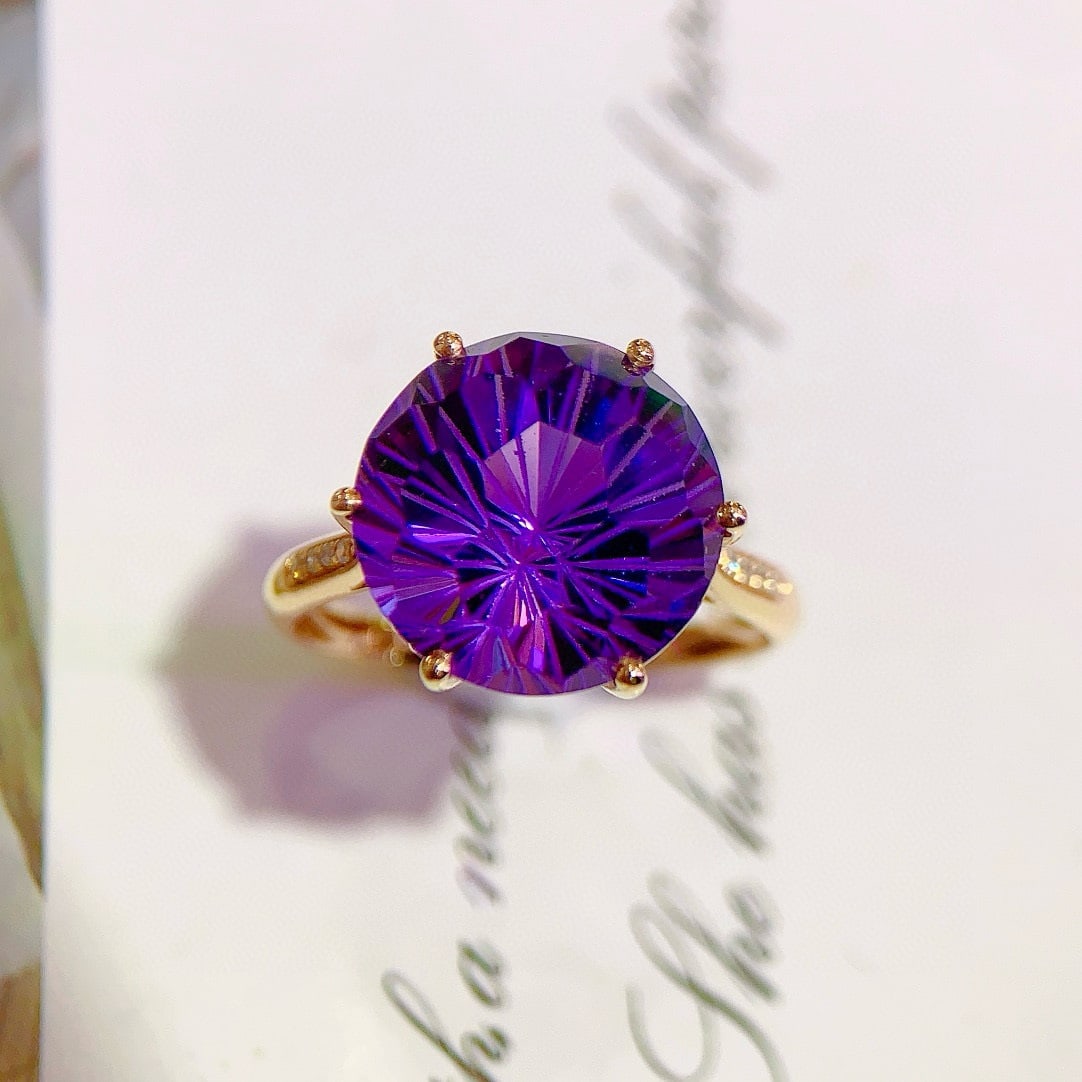14k Gold 6.76 Ctw Natural Amethyst & Diamond Ring - 2