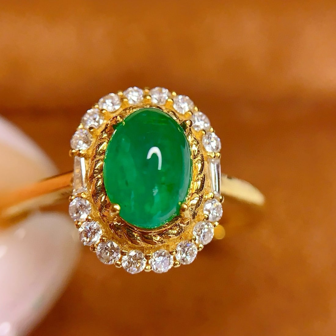 14k Gold 1 Ct Natural Emerald & Diamond Ring - 2