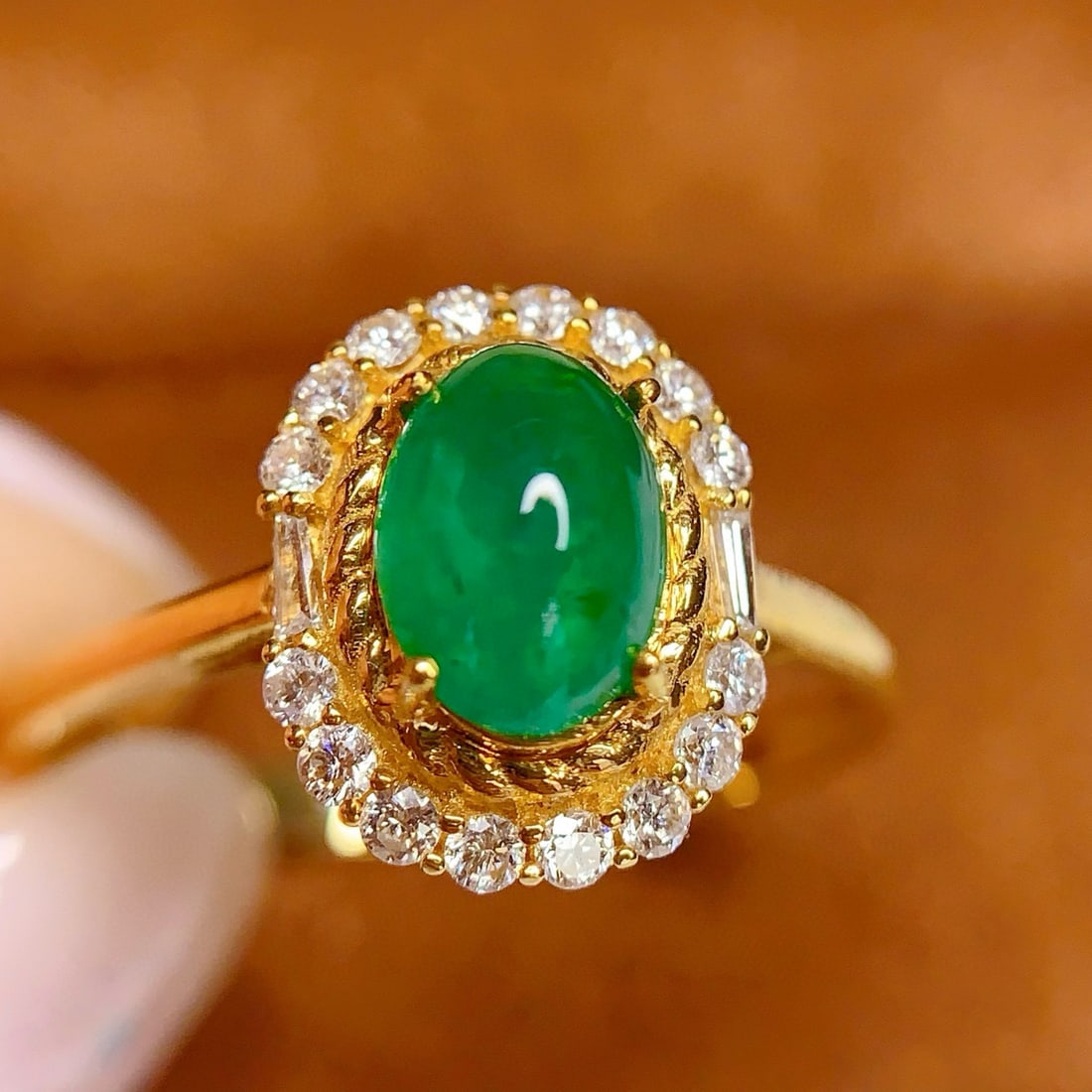 14k Gold 1 Ct Natural Emerald & Diamond Ring - 4