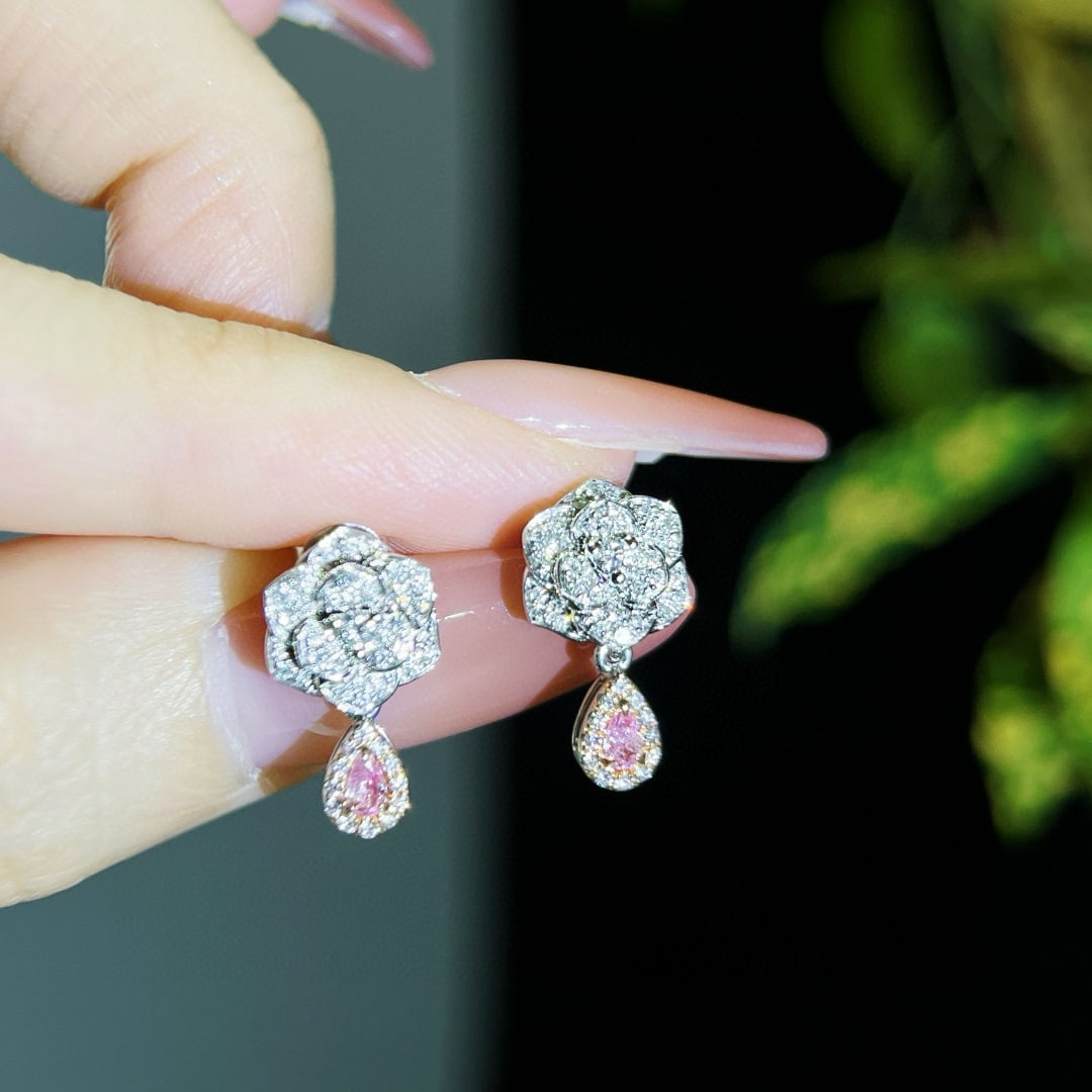 14k Gold 0.57 Ctw Natural Pink Diamond & Diamond Earrings - 2