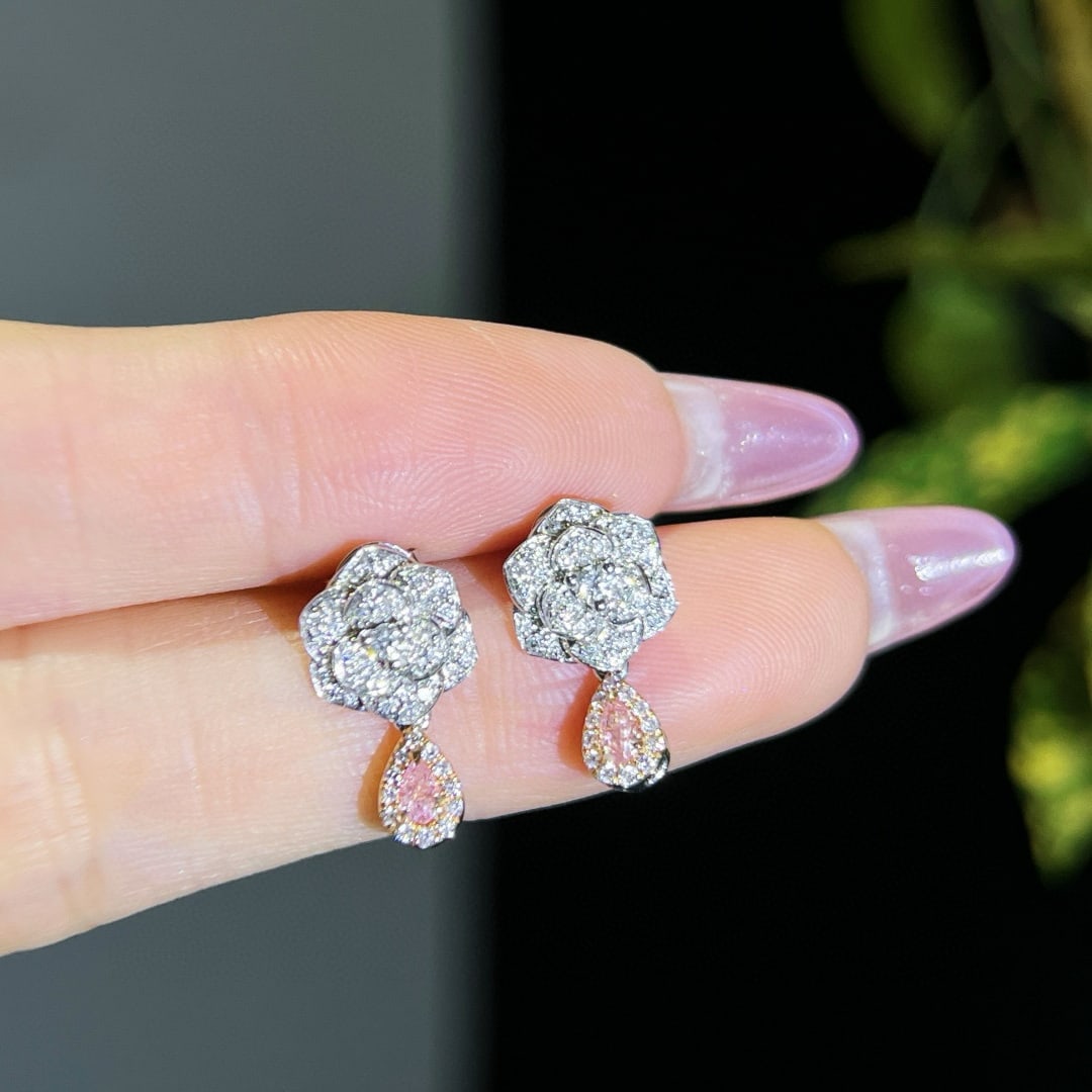 14k Gold 0.57 Ctw Natural Pink Diamond & Diamond Earrings - 4
