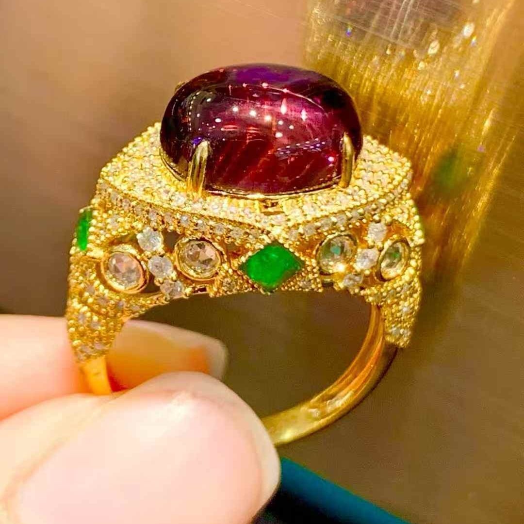 14k Gold 5.1 Ct Natural Tourmaline & Diamond Ring - 3
