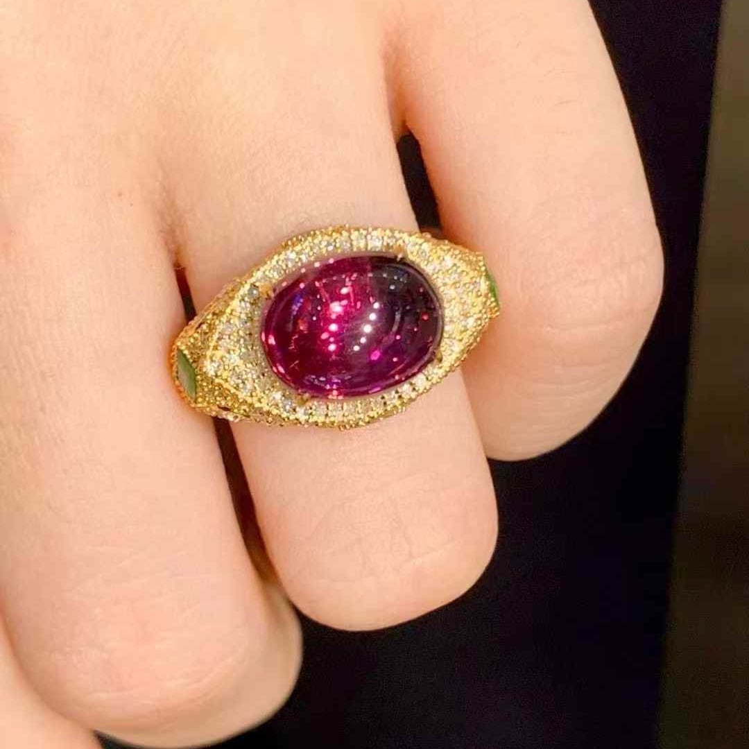 14k Gold 5.1 Ct Natural Tourmaline & Diamond Ring - 4