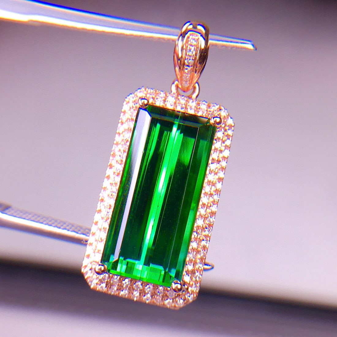 14k Gold 6.62 Ct Natural Tourmaline & Diamond Pendant( Without Chain ) - 5