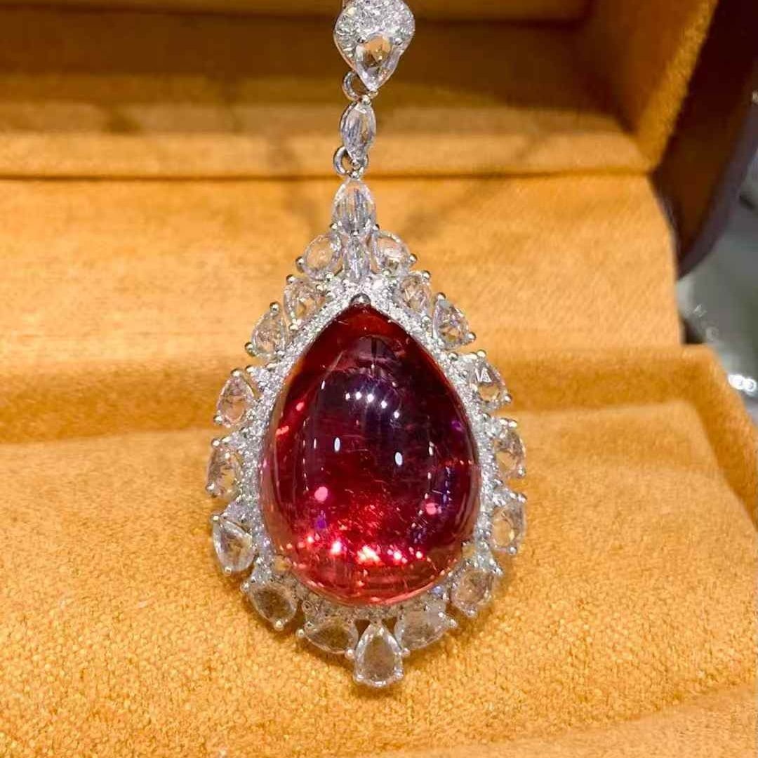 14k Gold 10.7 Ct Natural Tourmaline & Diamond & Sapphire Pendant( Without Chain ) - 5