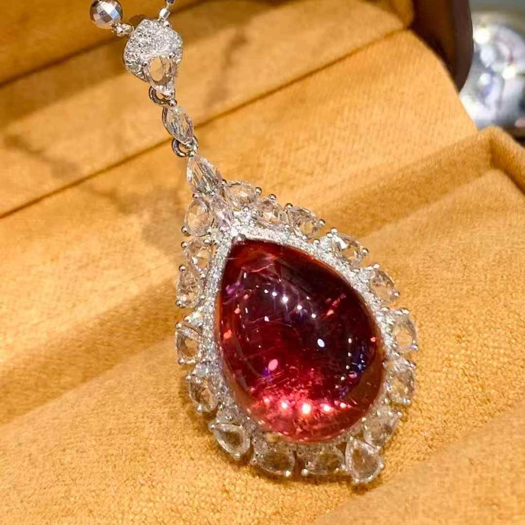 14k Gold 10.7 Ct Natural Tourmaline & Diamond & Sapphire Pendant( Without Chain ) - 6