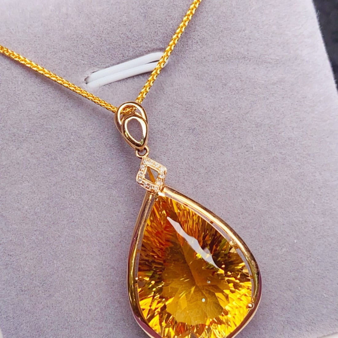 14k Gold 21.23 Ctw Natural Citrine & Diamond Pendant( Without Chain ) - 2