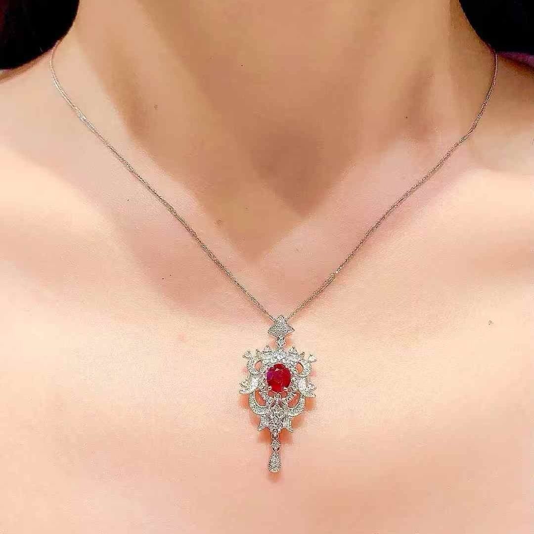 14k Gold 1.2 Ct Natural Ruby & Diamond Pendant( Without Chain ) - 2