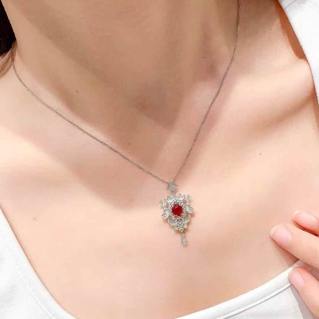 14k Gold 1.2 Ct Natural Ruby & Diamond Pendant( Without Chain ) - 3