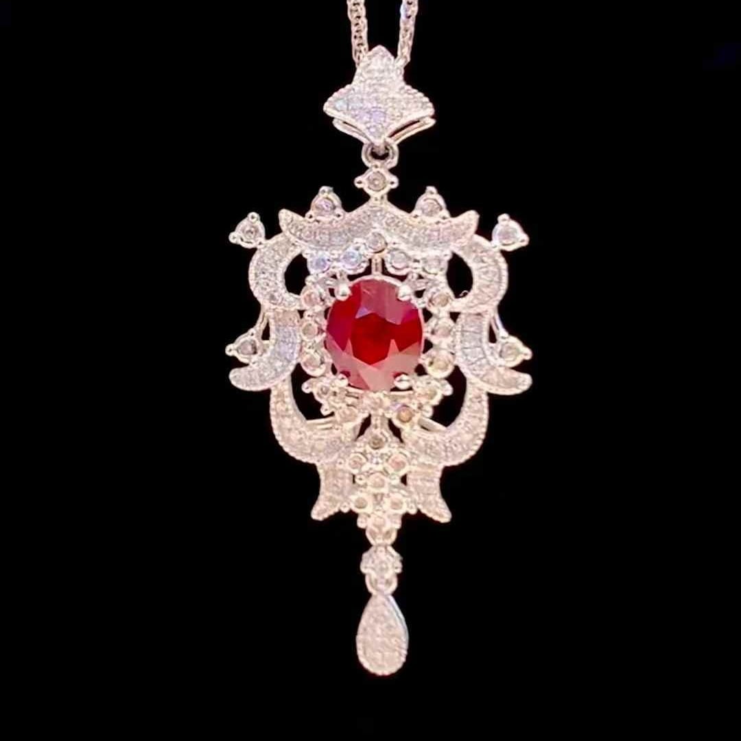 14k Gold 1.2 Ct Natural Ruby & Diamond Pendant( Without Chain ) - 4