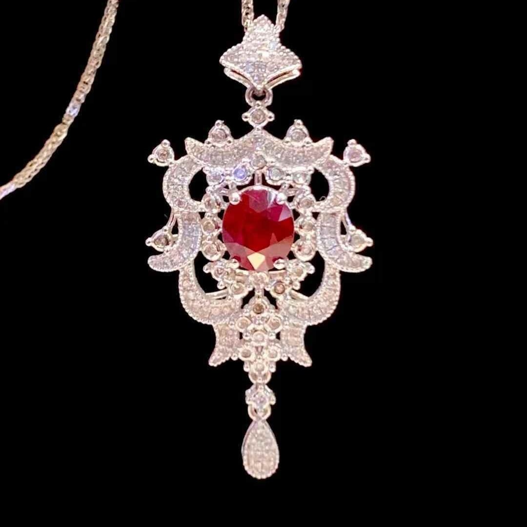 14k Gold 1.2 Ct Natural Ruby & Diamond Pendant( Without Chain ) - 5