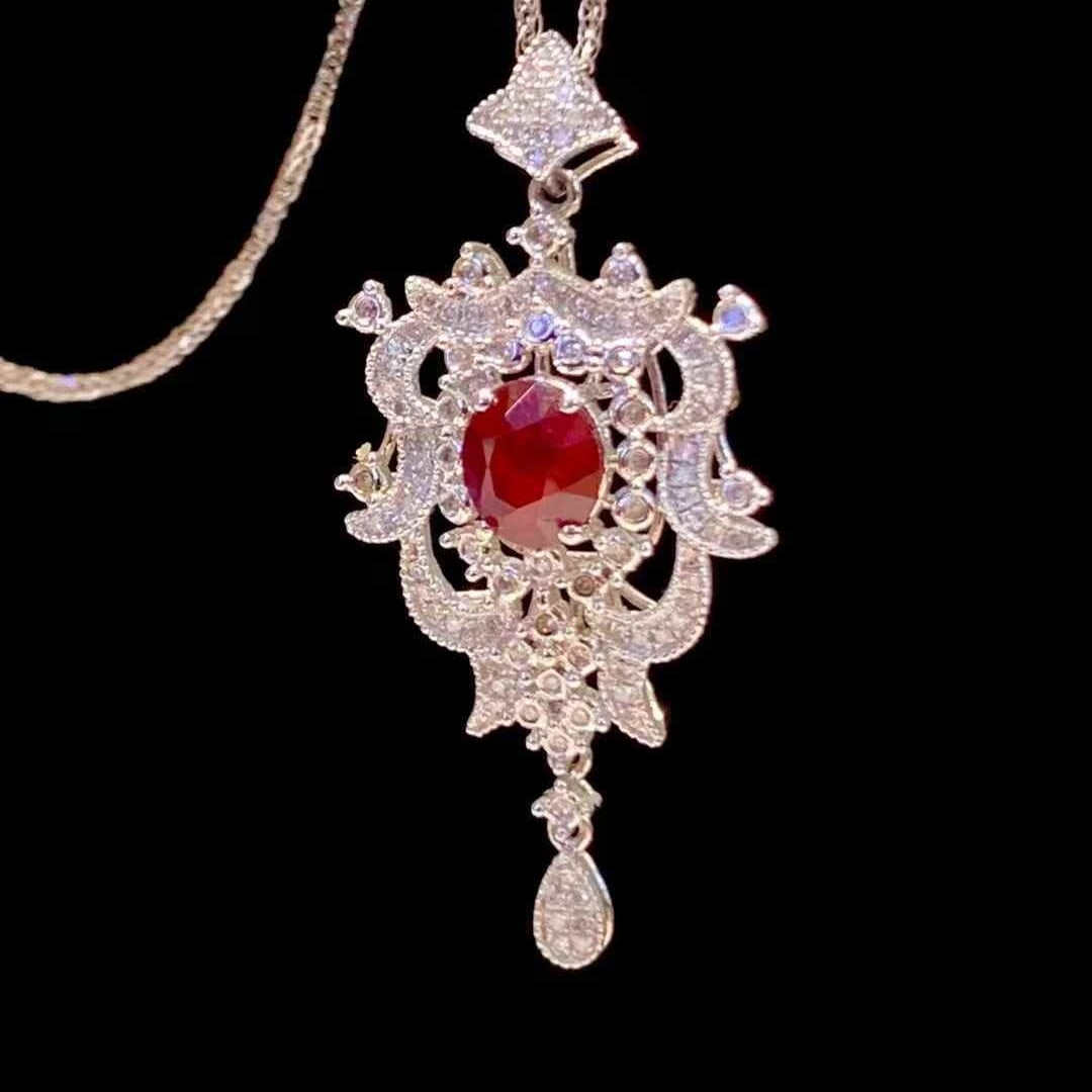 14k Gold 1.2 Ct Natural Ruby & Diamond Pendant( Without Chain ) - 6