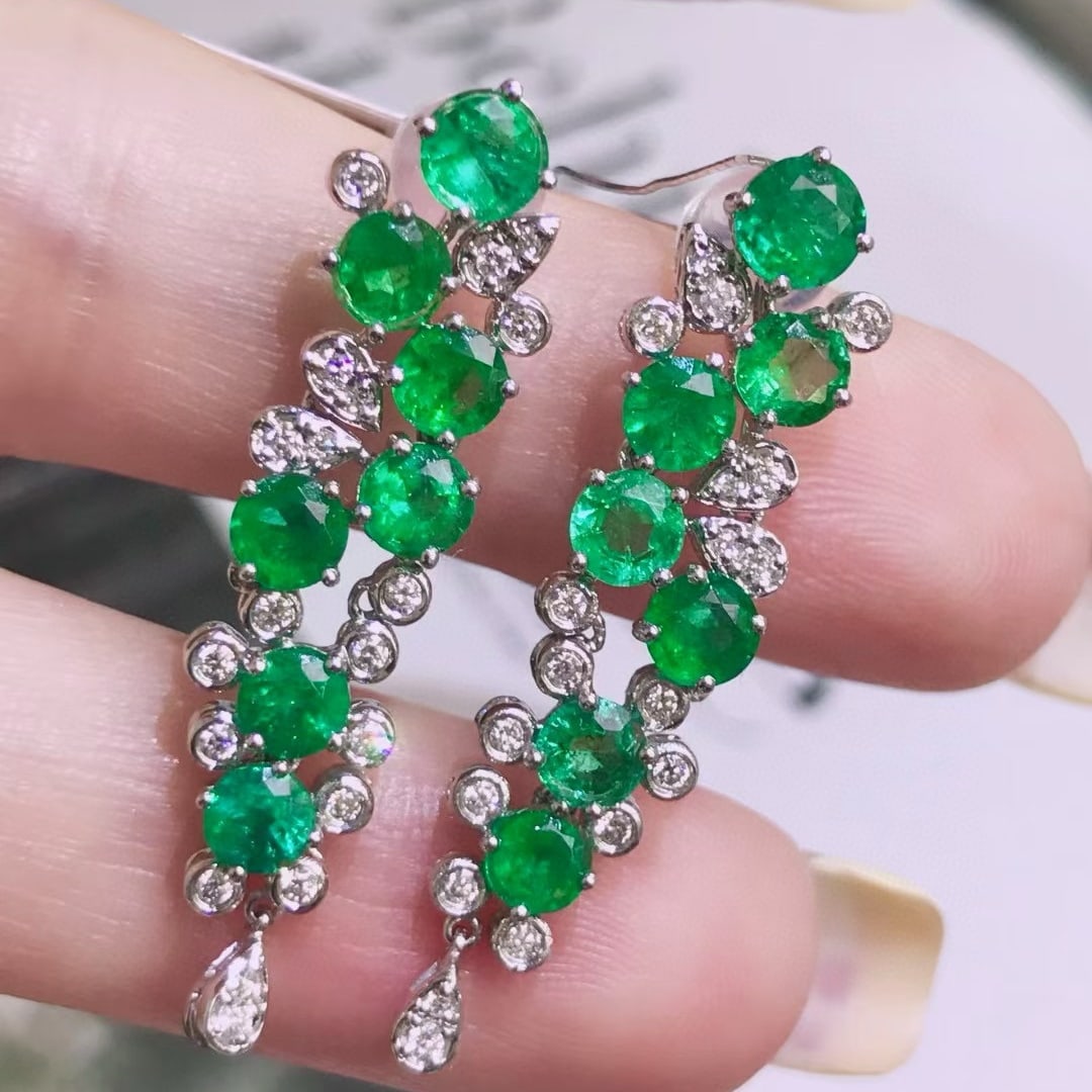 14k Gold 3.94 Ctw Natural Emerald & Diamond Earrings - 2