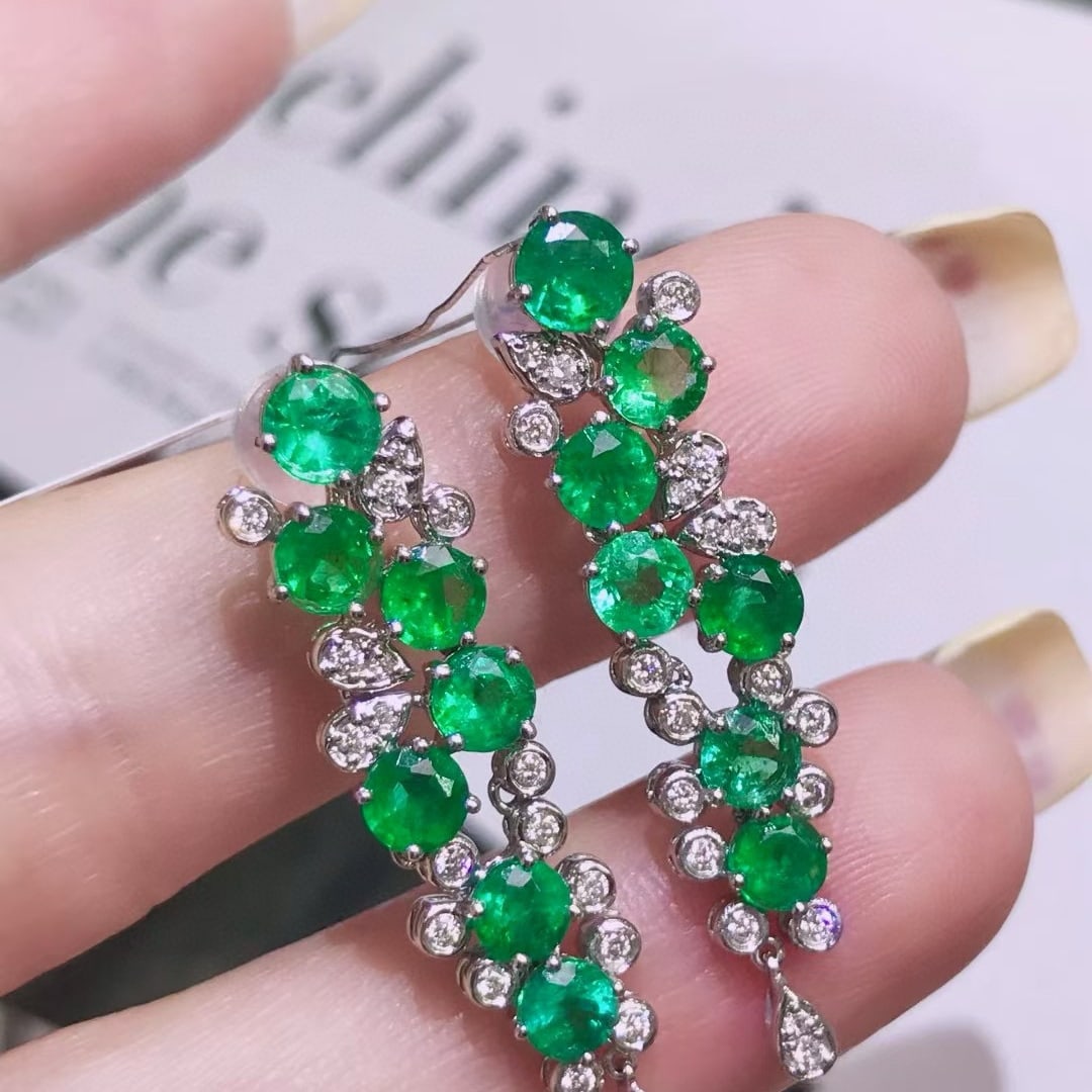 14k Gold 3.94 Ctw Natural Emerald & Diamond Earrings - 3