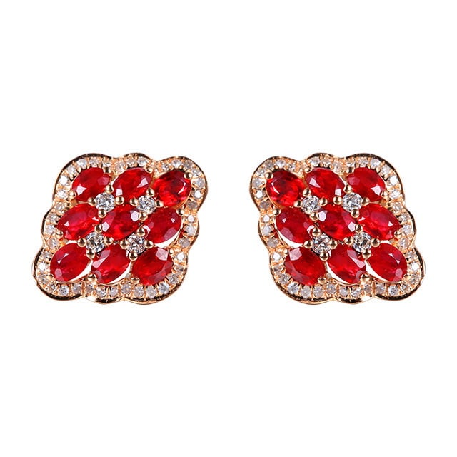 14k Gold 2.08 Ctw Natural Ruby & Diamond Earrings - 5