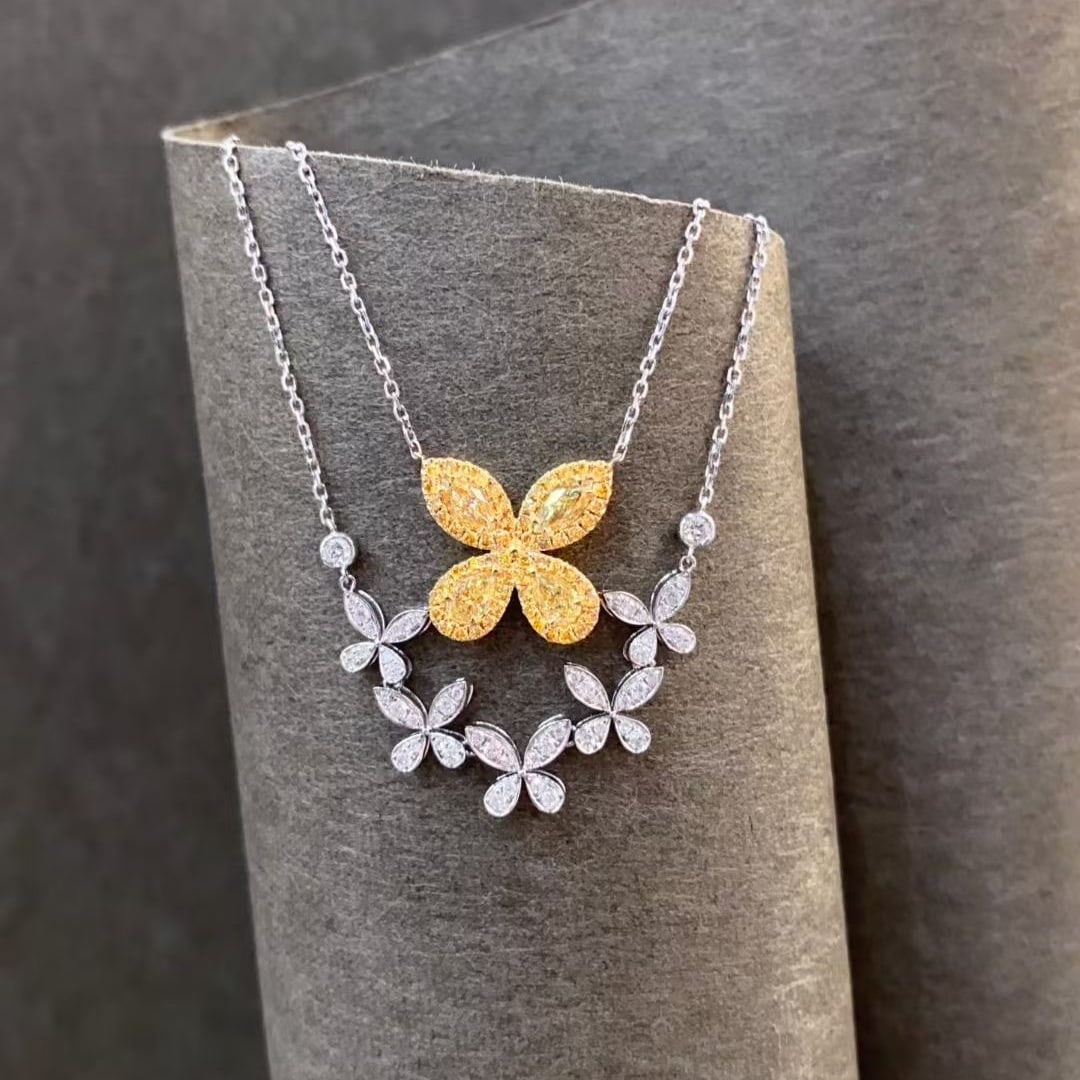 14k Gold 1.07 Ctw Natural Yellow Diamond & Diamond Necklace - 2