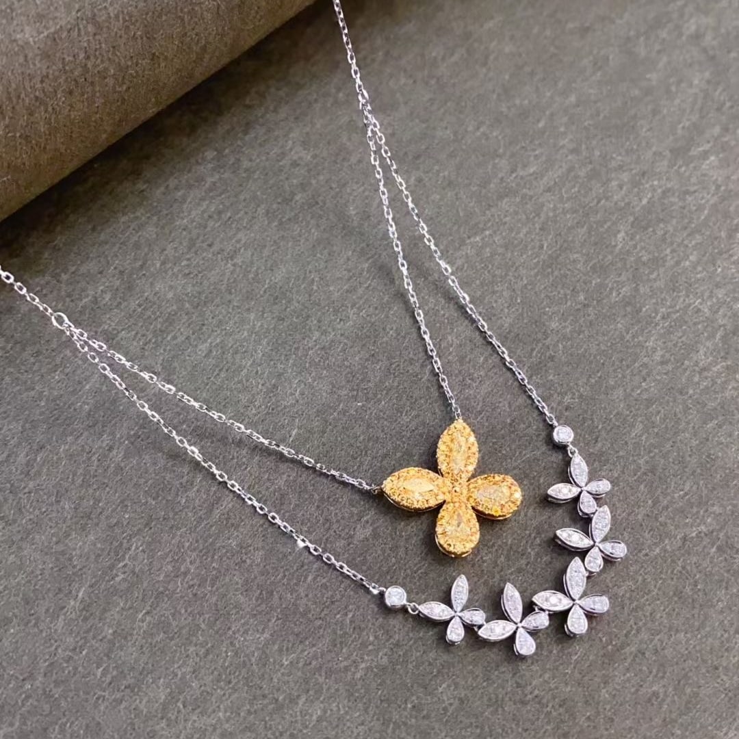 14k Gold 1.07 Ctw Natural Yellow Diamond & Diamond Necklace - 3