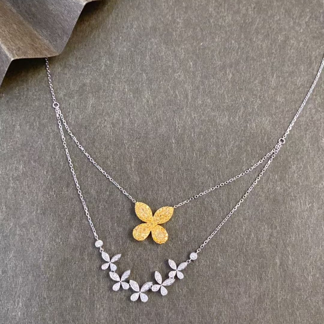14k Gold 1.07 Ctw Natural Yellow Diamond & Diamond Necklace - 4