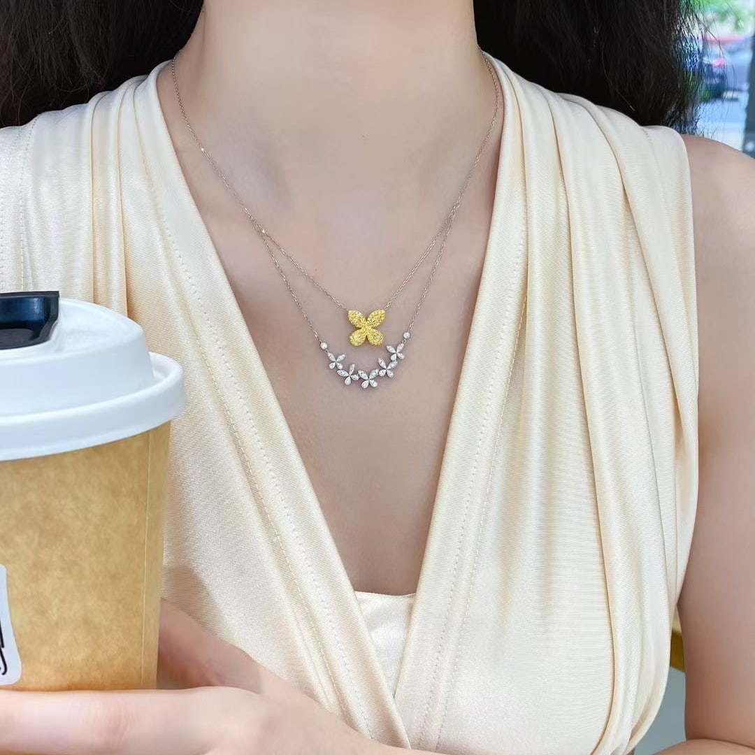 14k Gold 1.07 Ctw Natural Yellow Diamond & Diamond Necklace - 5
